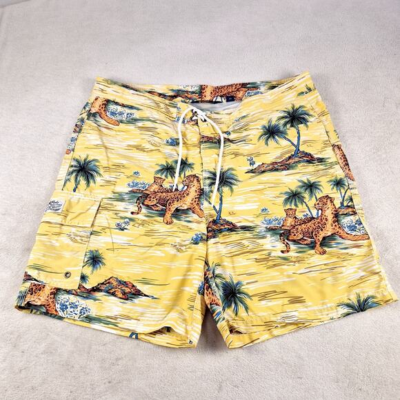 Polo Ralph Lauren Other - Polo Ralph Lauren Swim Trunks Cheetah In Paradise Mesh Lined Size L Yellow Vtg